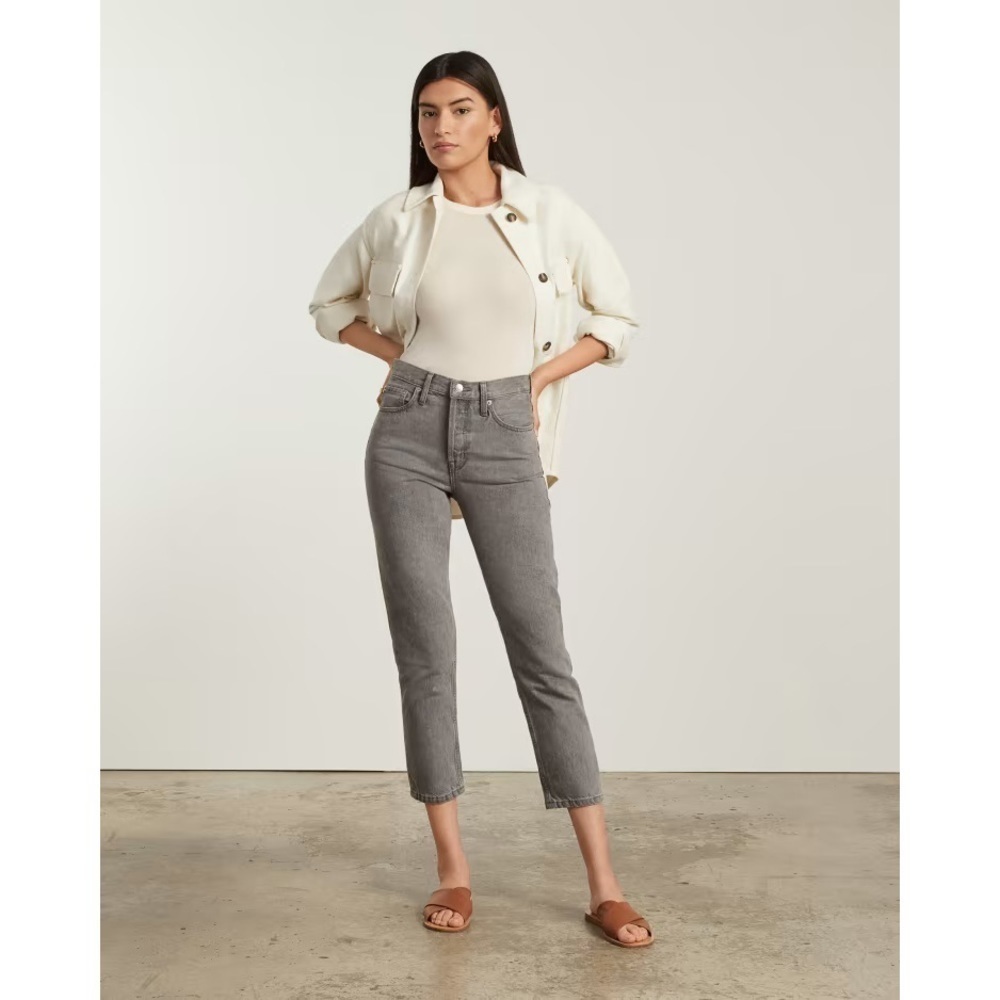 EVERLANE The 90s Cheeky Jean in Acid Grey Size 33 Crop Button Fly High Waist